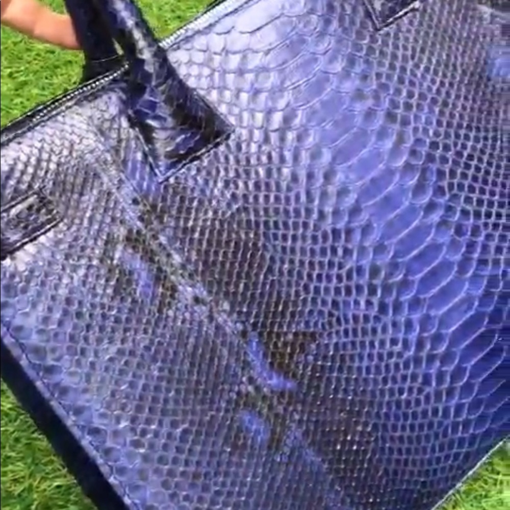 Elegant Blue Real Python Leather Handbag - image 5